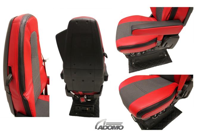 Sitzbezüge aus Kunstleder für Volvo FH4 und FH5 schwarz-rot, Beifahrer ohne Armlehnen OHNE old skool 