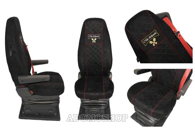 Sitzbezüge für Volvo FH Aero FH5 FH4 schwarz mit roten Dekorstreifen, Old Skool 