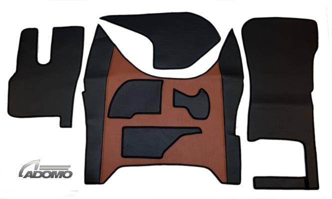 Kunstlederfußmatten mit Sitzsockel für DAF XF-new ab 2021 klappbar braun-schwarz - glatt 