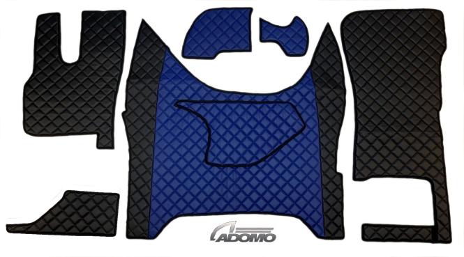 Kunstlederfußmatten mit Sitzsockel für DAF XF-new ab 2021 klappbar schwarz - blau 