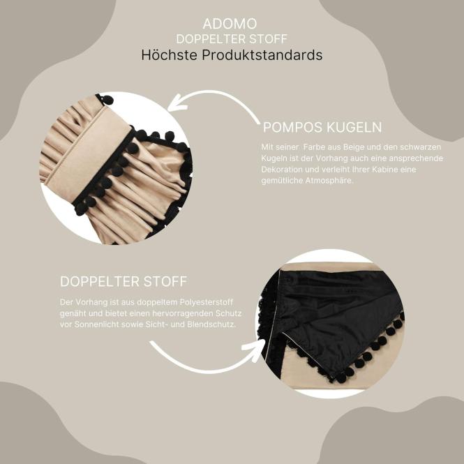 Gardinen für MAN TGX XXL und TGA XXL bis 2020 beige-schwarze Pompoms/Kugel 