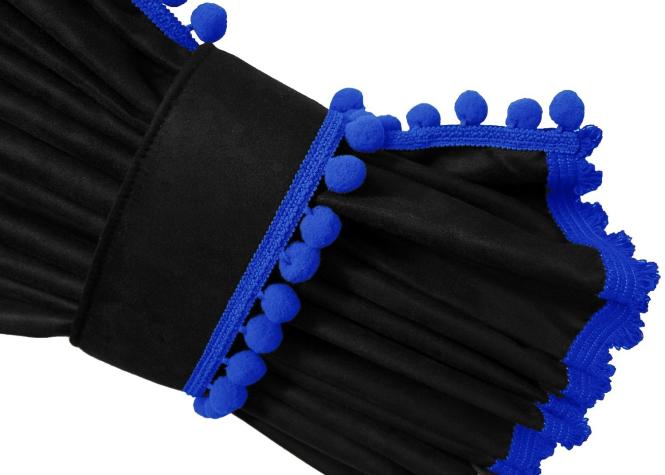 Gardinen für MAN TGX TGS ab 2020 schwarz - blau Pompoms / Kugel MIT Borde