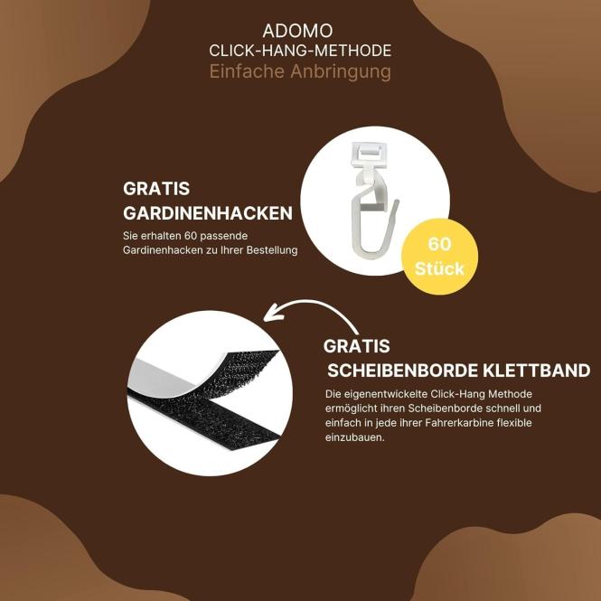 Gardinen für MP5 MP4 ACTROS L ab 2024 braun - schwarz Pompoms / Kugel MIT Borde