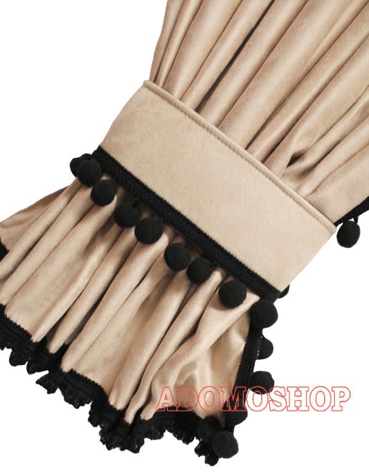 Gardinen für Actros MP 2/3 beige-schwarz, Pompoms/Kugel 