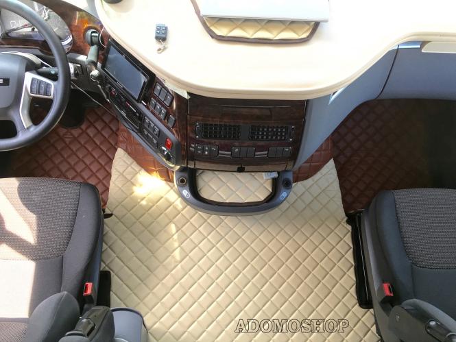 LKW Kunstleder Fußmatten für DAF XF 106 mit Sitzsockel in beige - braun matt 