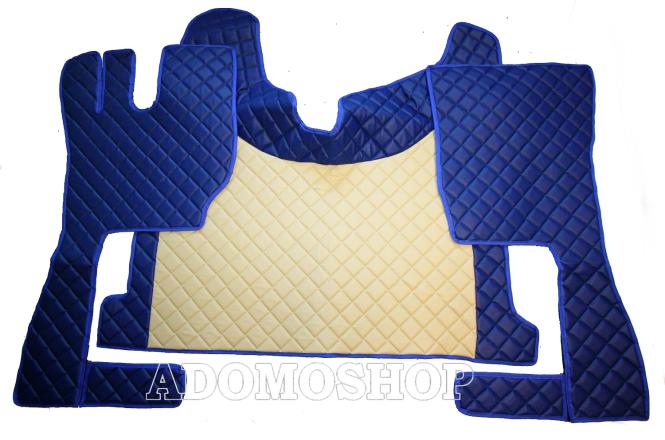 Kunstlederfußmatten mit Sitzsockel für Volvo FH4, FH5 beige-blau-matt 