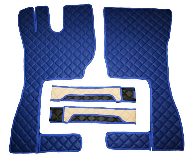 Kunstlederfußmatten mit Sitzsockel für Volvo FH4, FH5 , Beifahrersitz drehbar, blau-beige-matt 