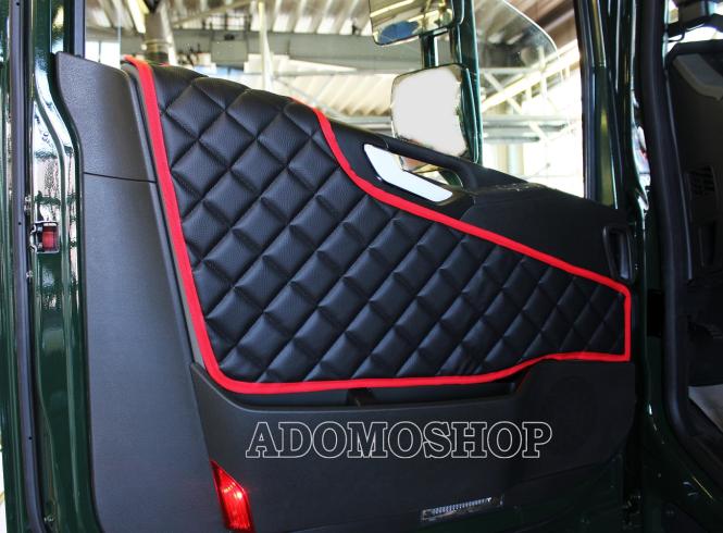 Türverkleidung für Volvo FH4, FH5 Kunstleder in schwarz-rot, matt 