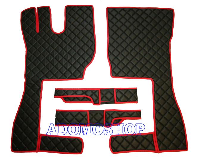 Kunstlederfußmatten mit Sitzsockel für Volvo FH4, FH5 schwarz-Umrandung rot 