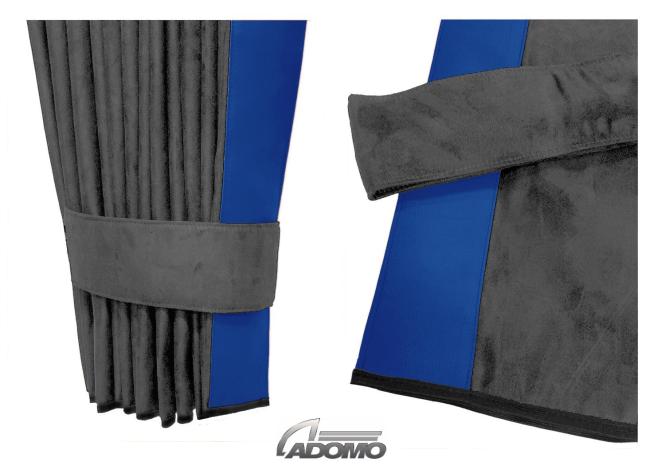 2 Seitengardinen für Scania R New Generation ab 2017 grau - blau OHNE oder MIT old skool 