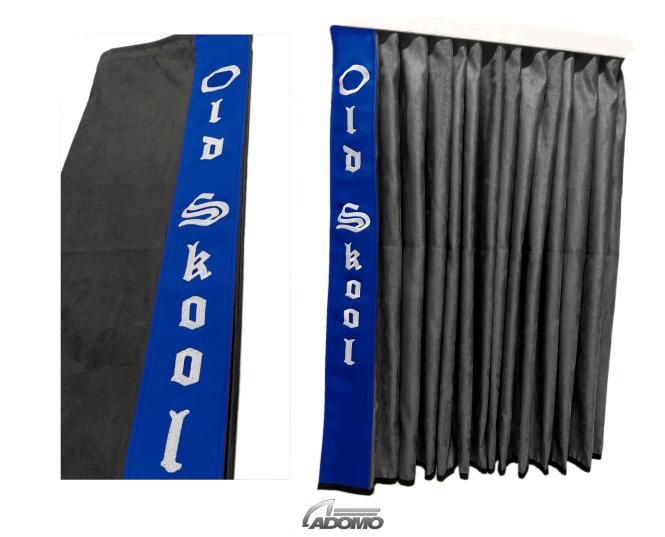 2 Seitengardinen für Scania R New Generation ab 2017 grau - blau OHNE oder MIT old skool MIT old skool