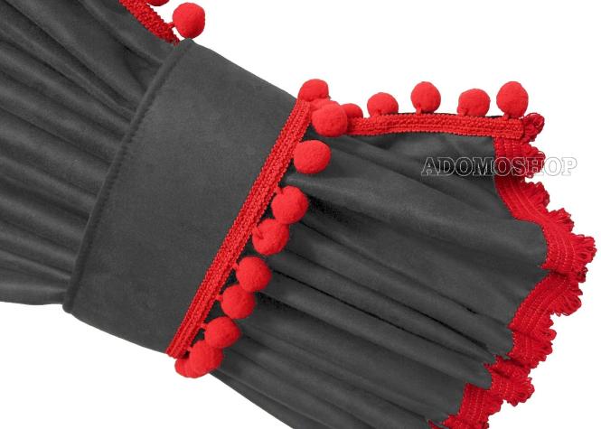 Scania Topline/Highline Gardinen, Grau-Rot, Pompoms/Kugel 