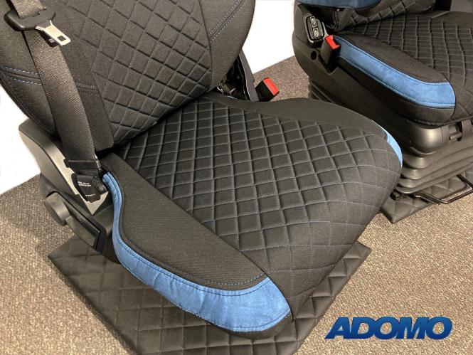 Lkw Sitzbezüge für Actros L ab 2022 MP5 MP4 Beifahrer klappbar blau 2 Armlehnen 