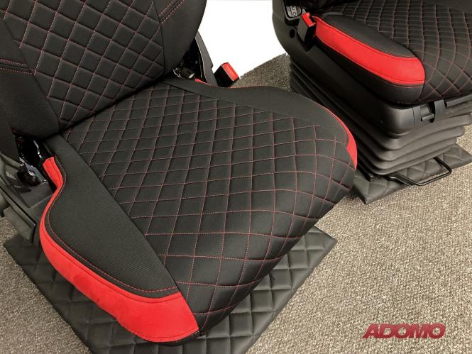 Lkw Sitzbezüge für Actros L ab 2022 MP5 MP4 Beifahrer klappbar rot 2 Armlehnen 