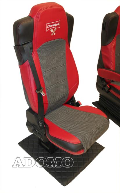 Lkw Sitzbezüge aus Kunstleder für Actros L MP5 und MP4 Beifahrersitz klappbar rot 2 Armlehnen Old Skool 