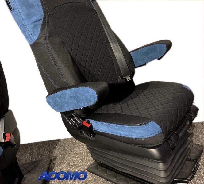 Lkw Sitzbezüge für Actros L ab 2022 MP5 MP4 Beifahrer klappbar blau 4 Armlehnen 