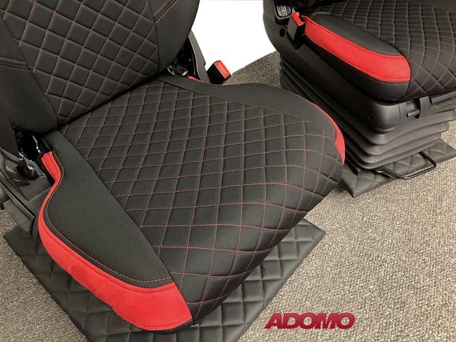 Lkw Sitzbezüge für Actros L ab 2022 MP5 MP4 Beifahrer klappbar rot 4 Armlehnen 