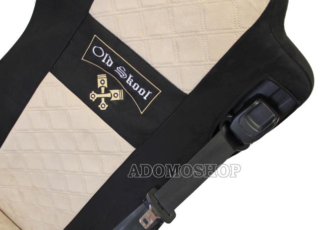 Sitzbezüge für Actros L ab 2022 MP5 MP4 schwarz-beige Beifahrersitz klappbar Old Skool 8cm