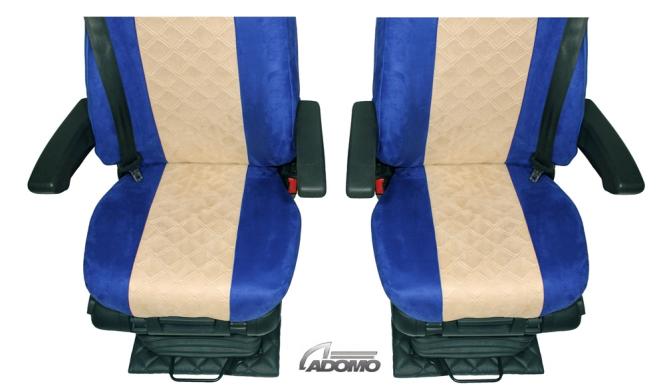 Sitzbezüge für Actros L ab 2022 MP5 und MP4 Beifahrersitz luftgefedert blau-beige Old Skool 