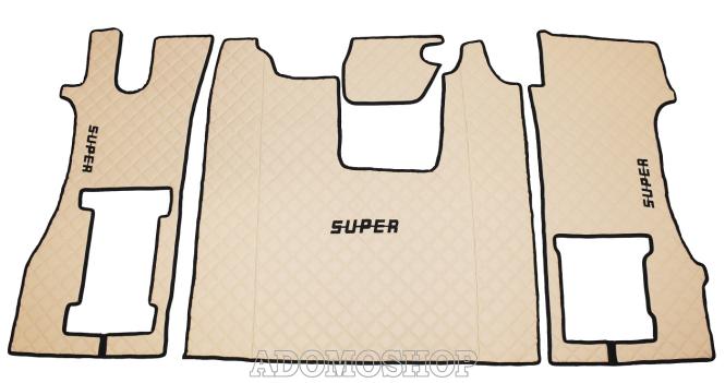 Kunstleder Fußmatten für SCANIA R ab 2017, klappbarer Beifahrersitz in beige, SUPER 