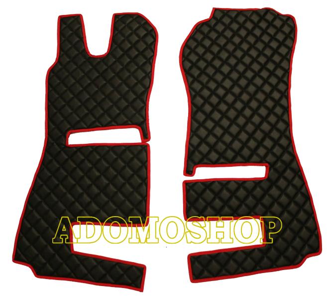 Fussmatten aus Kunstleder für Scannia R ab 2013 mit neuem Recarositz in schwarz-rot klappbar 