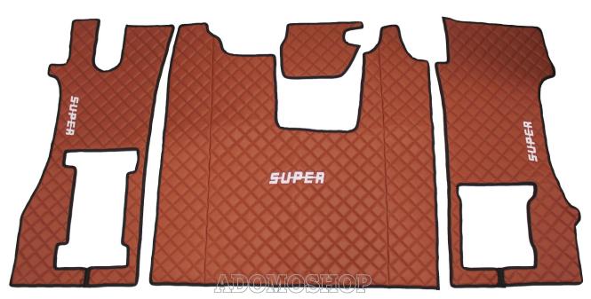 Kunstleder Fußmatten für SCANIA R ab 2017, klappbarer Beifahrersitz in braun, SUPER 