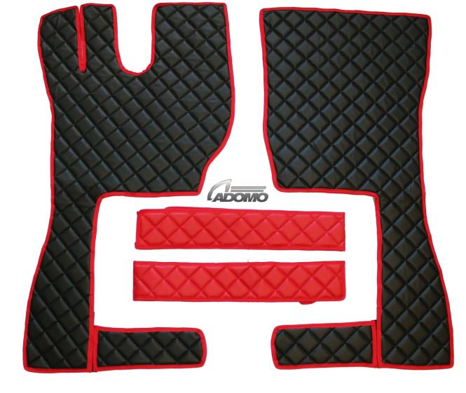 Kunstlederfußmatten mit Sitzsockel für Volvo FH4, FH5, Beifahrersitz drehbar, schwarz-rot-matt 