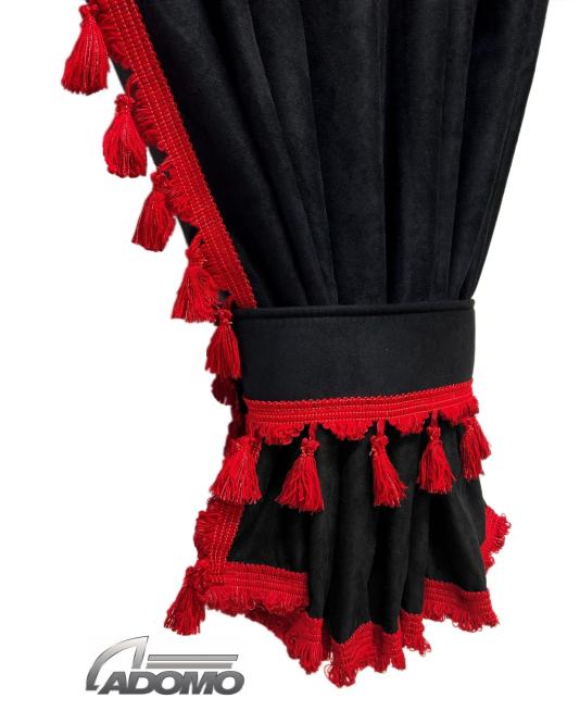 Lkw Gardinen für Actros MP5 und MP4, gratis Gardinenhaken, schwarz-rot   