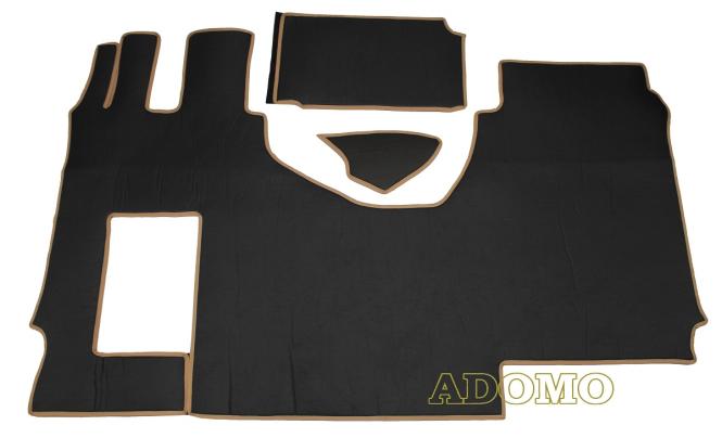 Kunstleder Fußmatten für Mercedes Actros MP5 und MP4 Solostar, schwarz-glatt. Umrandung beige 