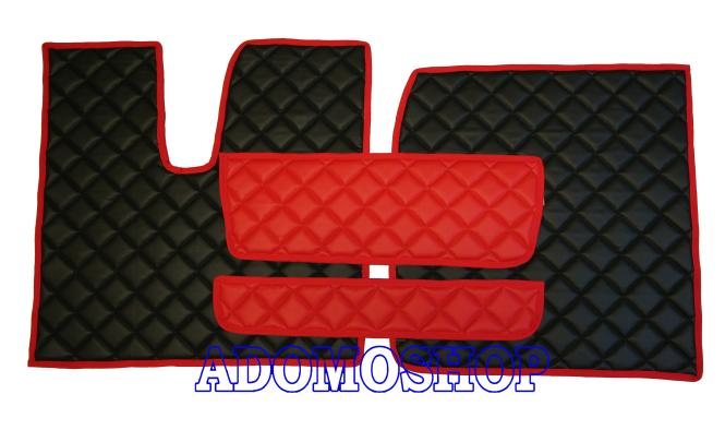 Kunstlederfussmatten für MAN TGX ab 2007 automatik 2 Schubladen schwarz-rot-mat 