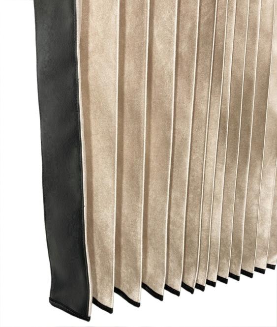 LKW Gardinen in Plissee-Look mit 2 Rückhalterbändern, beige-schwarz 