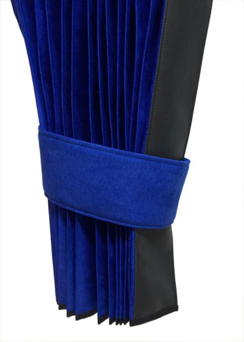 LKW Gardinen in Plissee-Look mit 2 Rückhalterbändern, blau-schwarz 