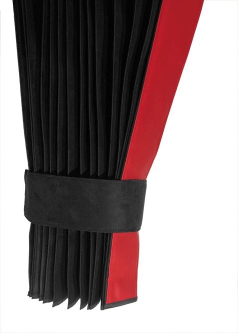 LKW Gardinen in Plissee-Look mit 2 Rückhalterbändern, schwarz-rot 