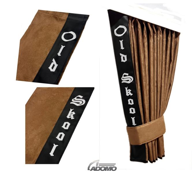 2 Seitengardinen für MP5 MP4 ACTROS L ab 2024 braun - schwarz OHNE oder MIT old skool MIT old skool