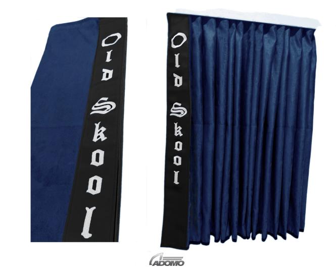 2 Seitengardinen für Scania R ab 2010 dunkelblau - schwarz OHNE oder MIT old skool 