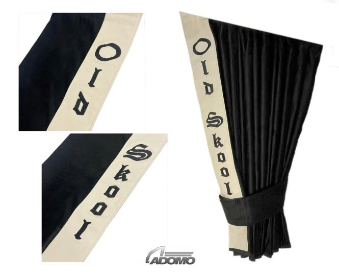 2 Seitengardinen für Volvo FH Aero FH4 ​​​​​​FH5 schwarz- beige OHNE oder MIT old skool MIT old skool