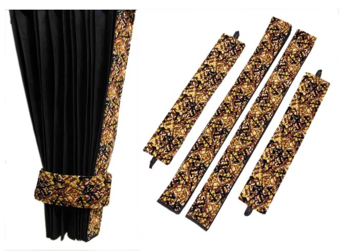 LKW Gardinen mit Kante aus dänisch Plüsch in gelb mit 2 Rückhaltebändern 