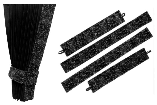 LKW Gardinen mit Kante aus dänisch Plüsch in grau mit 2 Rückhaltebändern 