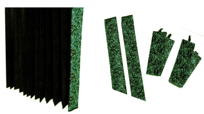 LKW Gardinen mit Kante aus dänisch Plüsch in grün mit 2 Rückhaltebändern  