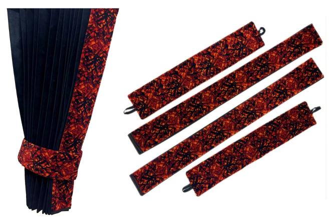 LKW Gardinen mit Kante aus dänisch Plüsch in rot mit 2 Rückhaltebändern 