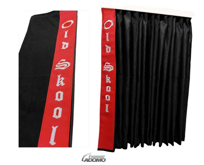 2 Seitengardinen für Scania S ab 2017 schwarz - rot OHNE oder MIT old skool 