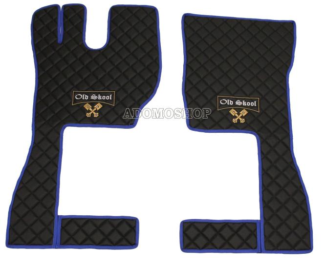 Kunstleder Fußmattenset für Volvo FH4, FH5 in schwarz-matt, blau umrandet, Old Skool 
