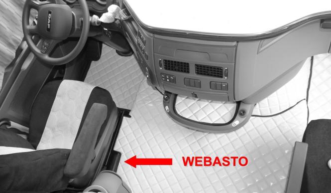 Kunstleder Fußmatten für DAF XF 106 mit Sitzsockel cappuccino - schwarz 