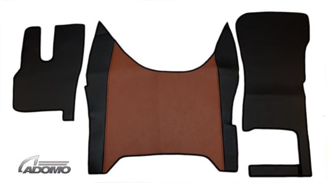 Kunstlederfußmatten mit Sitzsockel für DAF XF-new ab 2021 klappbar braun-schwarz - glatt 