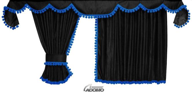 Gardinen für Renault T, schwarz-blau, Pompoms-Kugel 