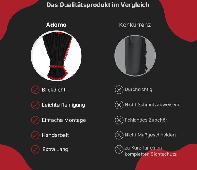 Gardinen für MAN TGX XXL und TGA XXL bis 2020  schwarz-rote Pompoms/Kugel 