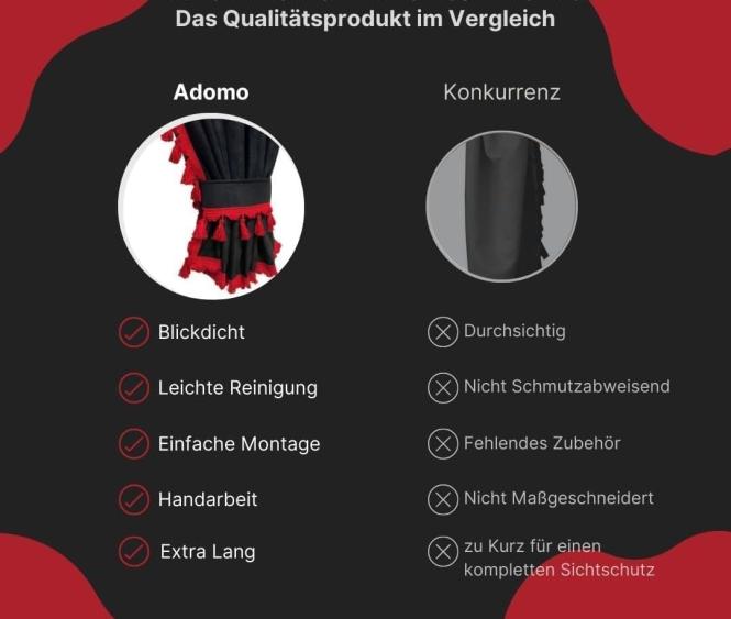 Gardinen für MAN TGX XXL und TGA XXL bis 2020, schwarz-rot, Fransen 6cm. 