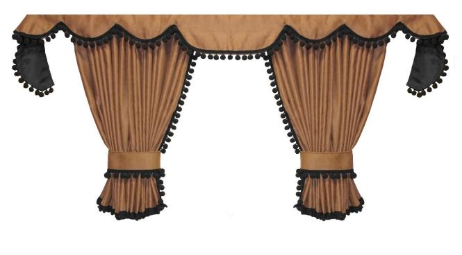 Gardinen für MP5 MP4 ACTROS L ab 2024 braun - schwarz Pompoms / Kugel MIT Borde