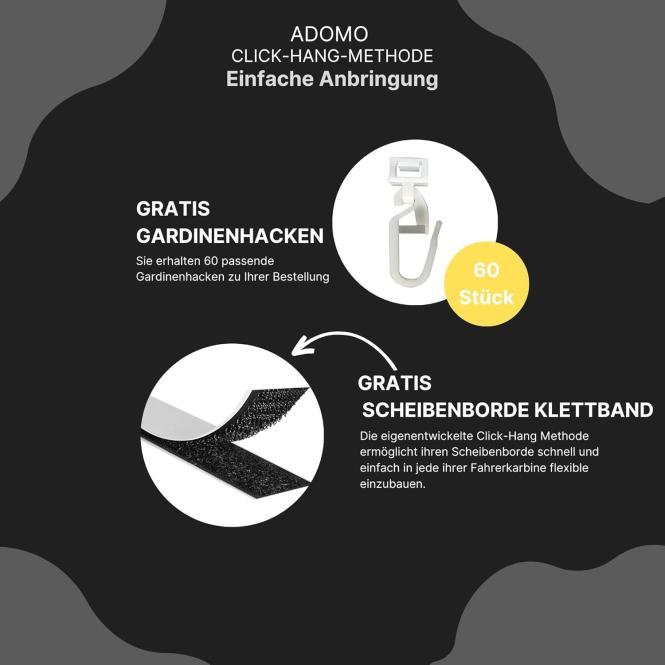 Gardinen für Scania S ab 2017 grau - schwarz Pompoms / Kugel MIT Borde