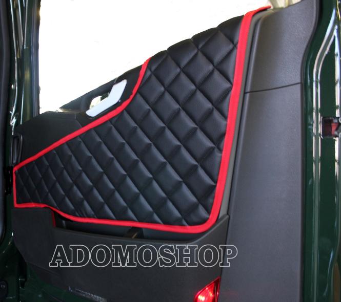 Türverkleidung für Volvo FH4, FH5 Kunstleder in schwarz-rot, matt 